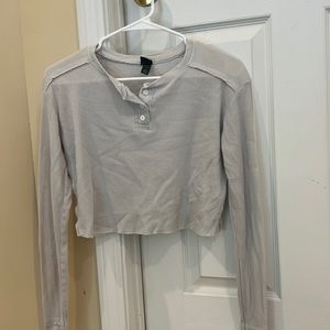 Target long sleeve waffle knit cropped shirt